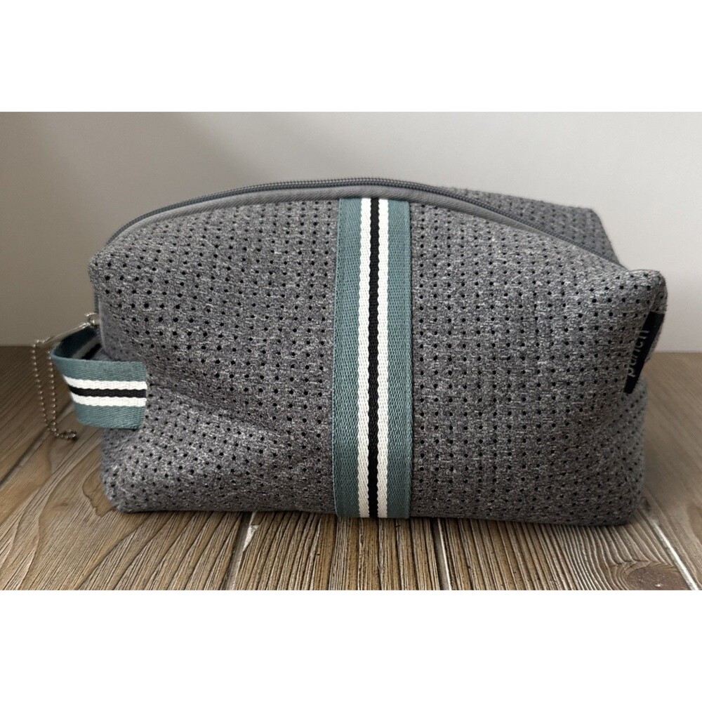 Punch Neoprene Striped Grey Toiletry Cosmetic Travel Bag Unisex